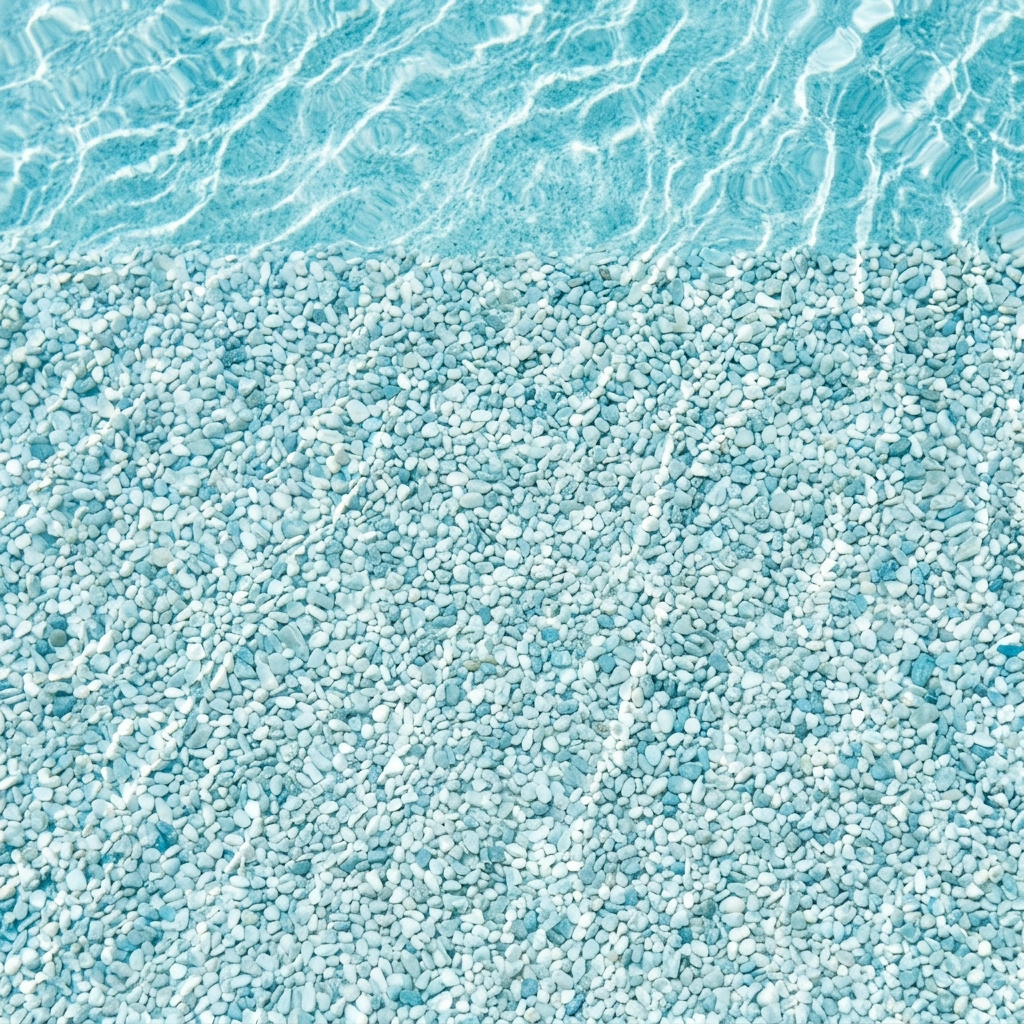 Aqua White Pebble pool finish, shown in its natural water tone